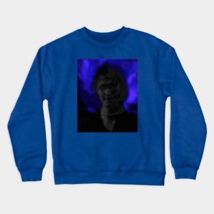 Portrait, digital collage and special processing. Man, like in night dreams. Demon. Gray and blue. Crewneck Sweatshirt